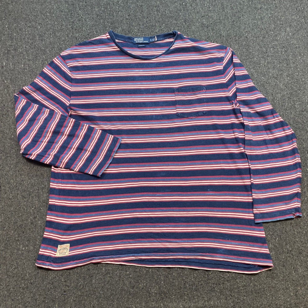 Polo Ralph Lauren TShirt Sz XL Mens Navy Red Striped Polo Country Skater Pocket
